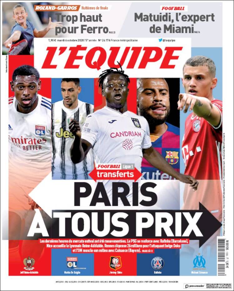 Portada de L'Equipe (Francia)