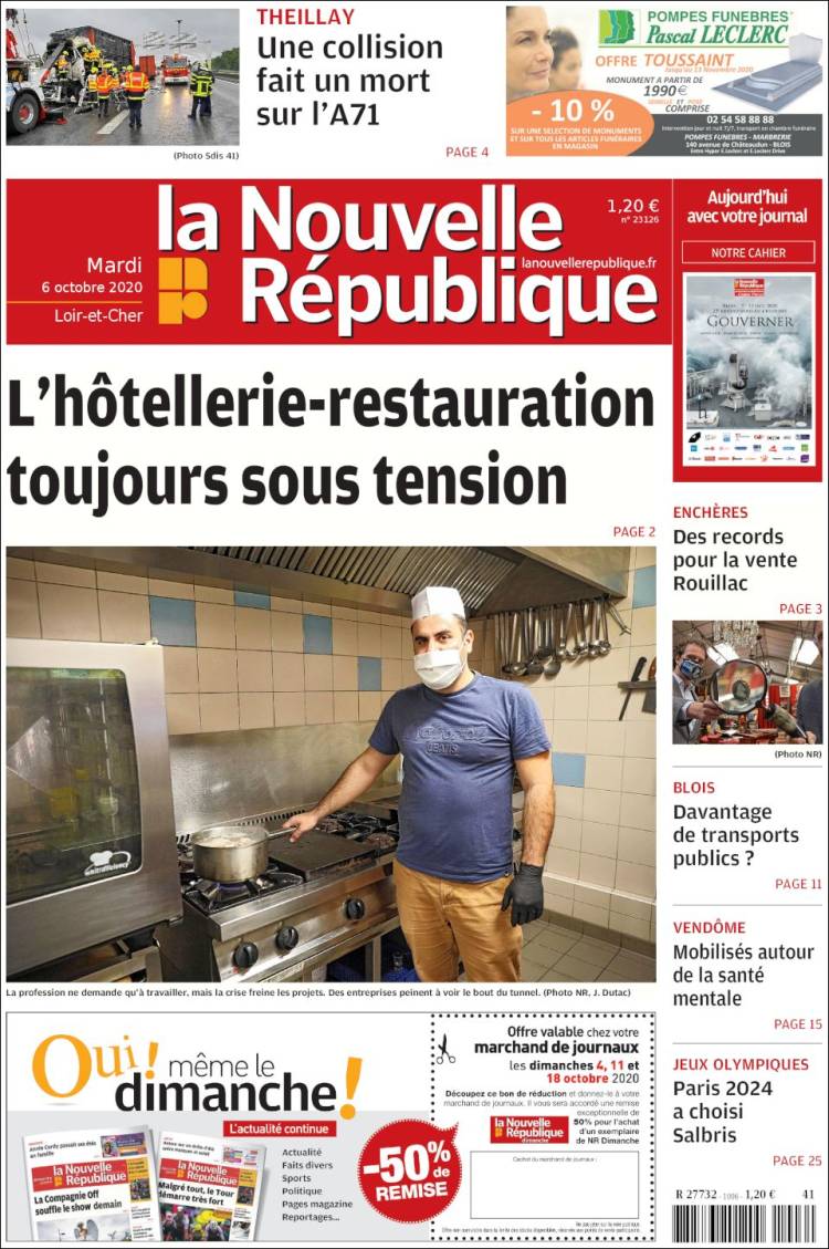 Portada de La Nouvelle Republique (Francia)