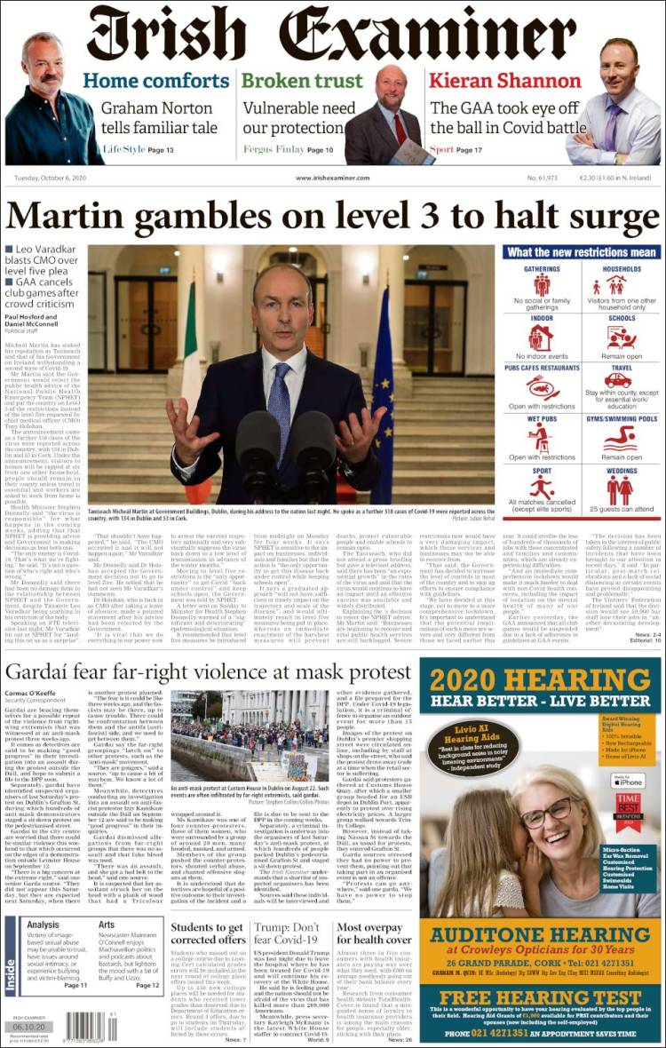 Portada de Irish Examiner (Irlanda)