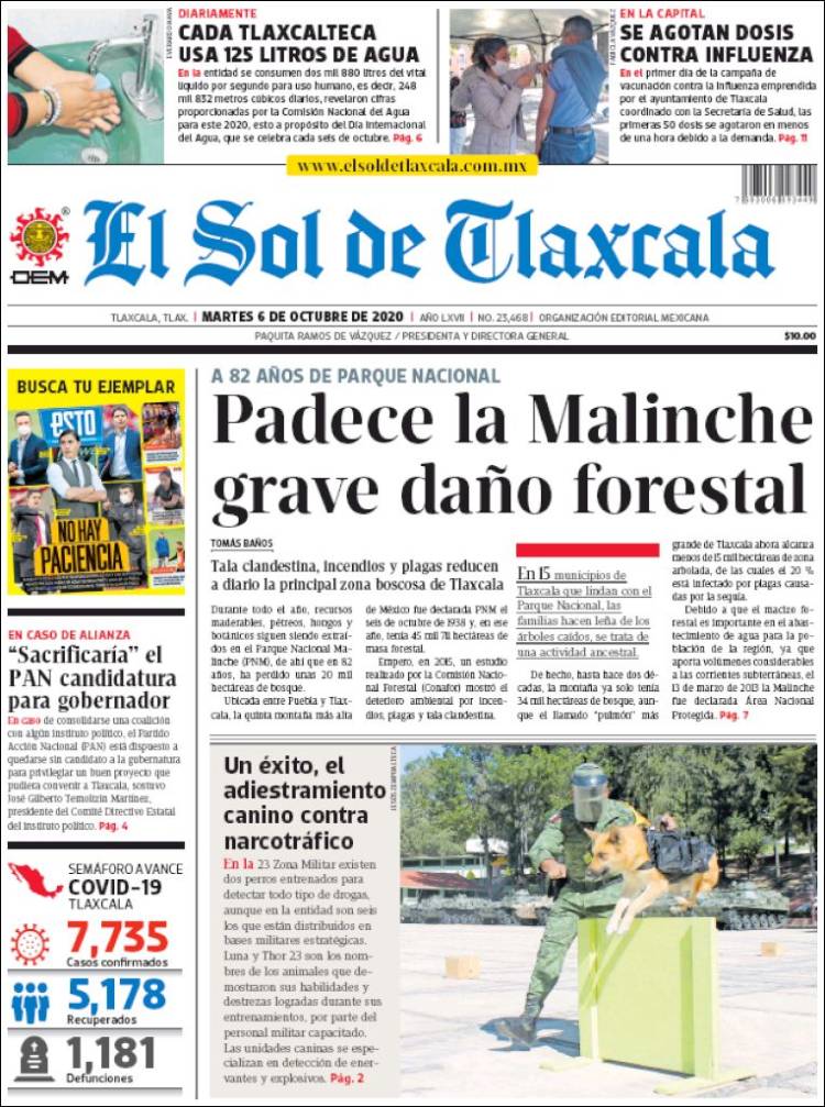 Portada de El Sol de Tlaxcala (M&eacute;xico)