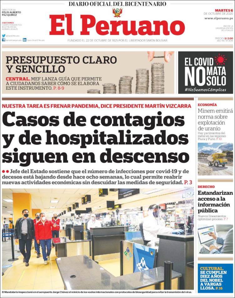 Portada de El Peruano (Per&uacute;)