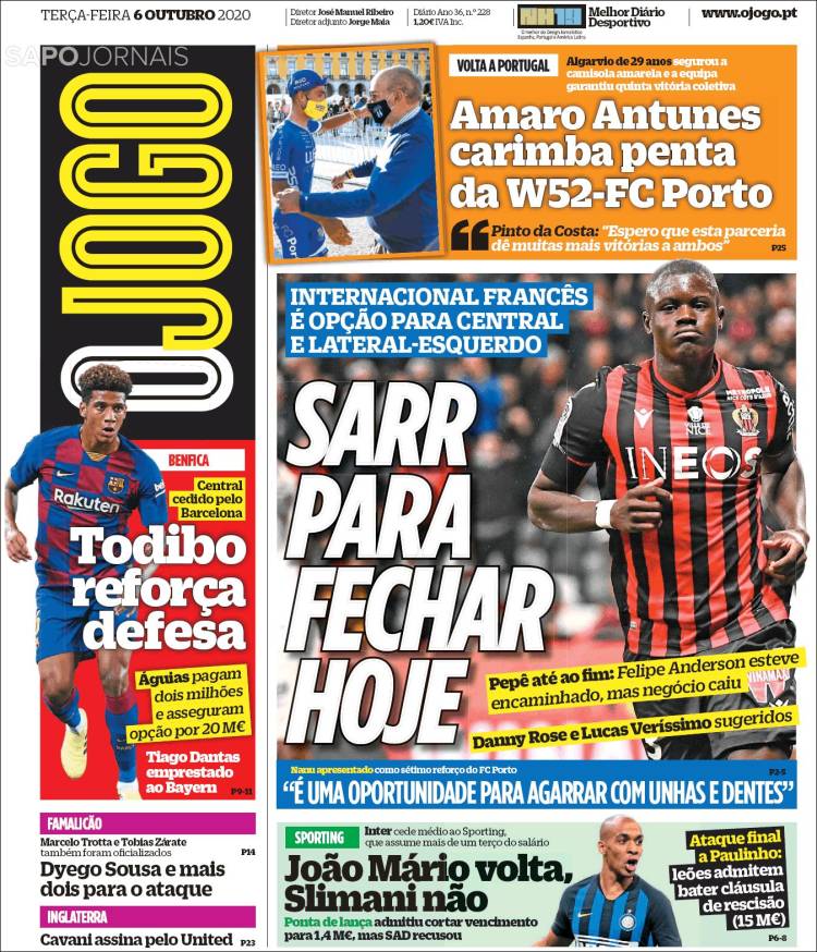 Portada de O Jogo (Portugal)