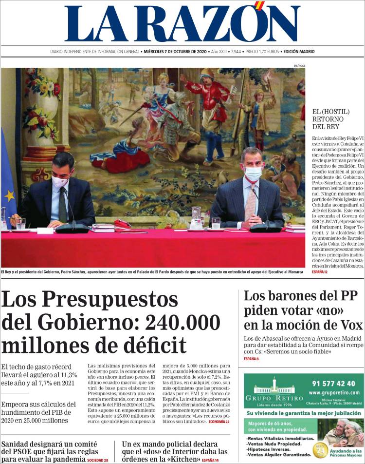 Portada de La Razón (España)