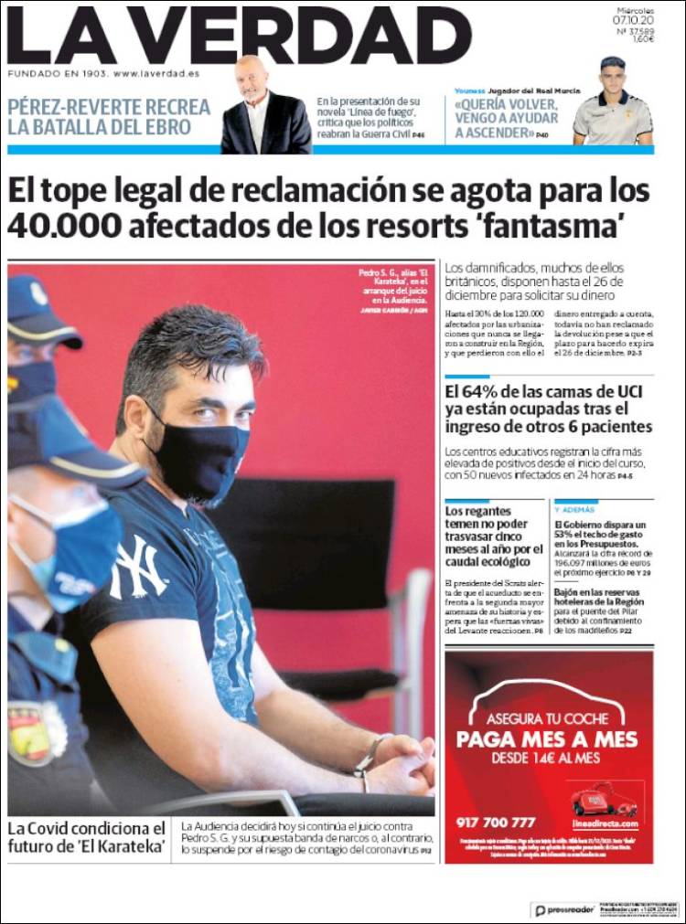 Portada de La Verdad de Murcia (España)