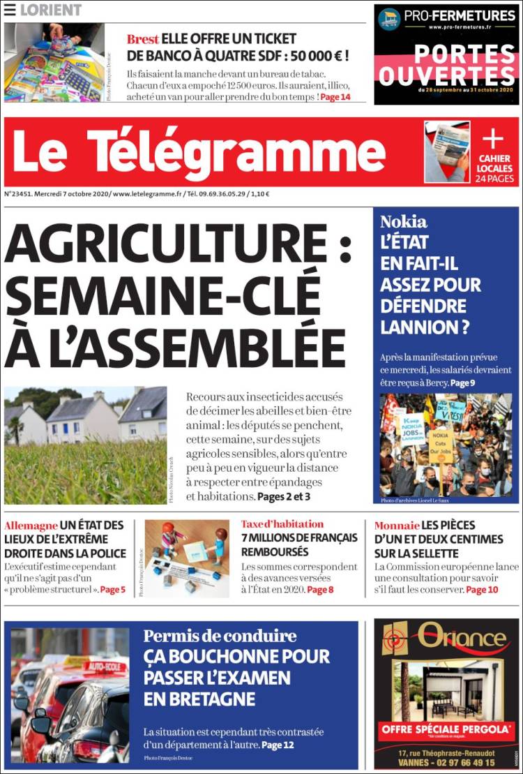 Portada de Télégramme (Francia)