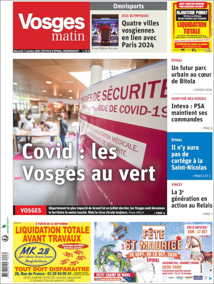 Portada de Vosges Matin (Francia)