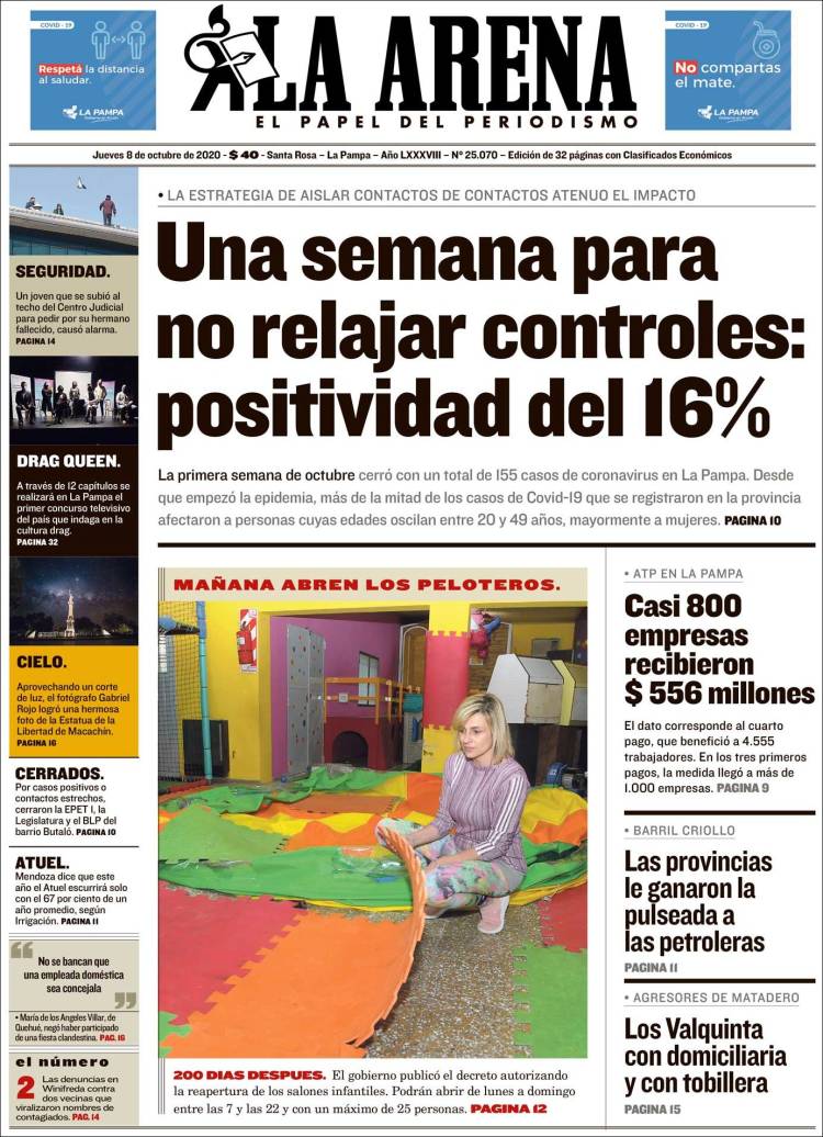 Portada de Diario La Arena (Argentina)