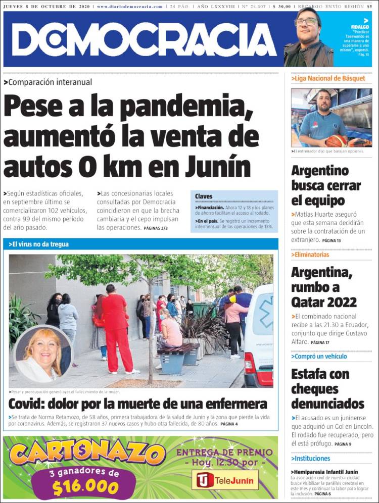 Portada de Diario Democracia (Argentina)