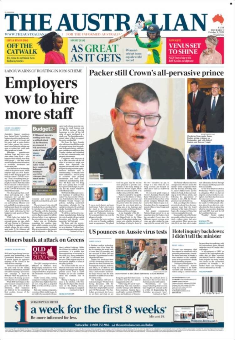 Portada de The Australian (Australia)