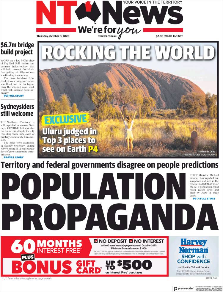 Portada de Northern Territory News (Australia)