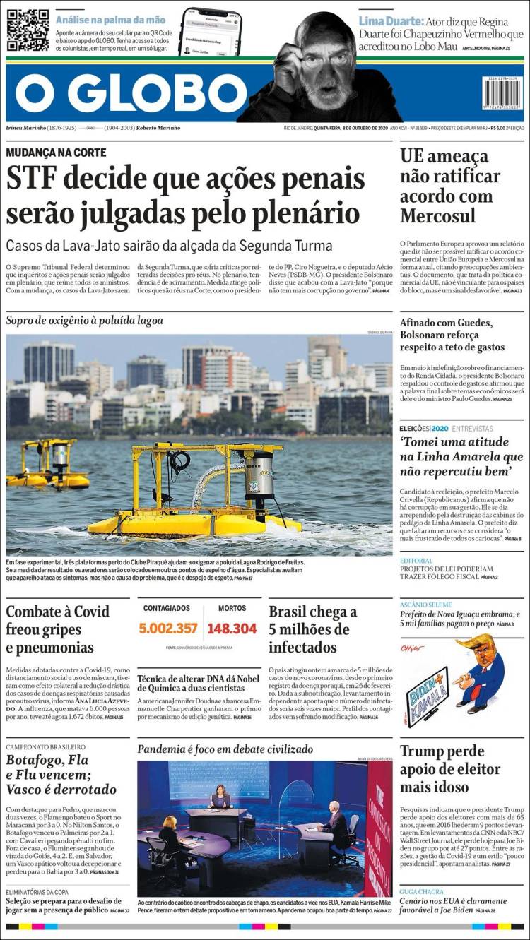Portada de O Globo (Brasil)