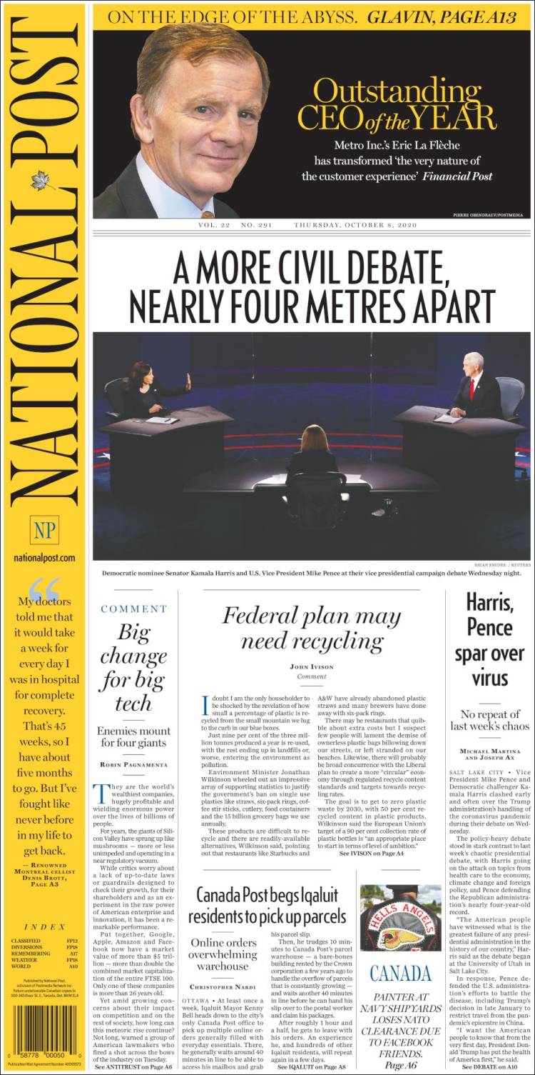 Portada de The National Post (Canadá)