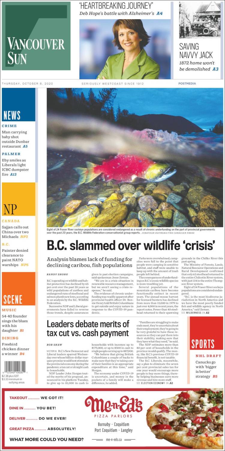 Portada de The Vancouver Sun (Canadá)