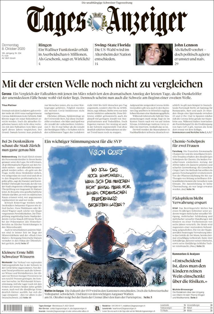 Portada de Tages-Anzeiger (Suiza)