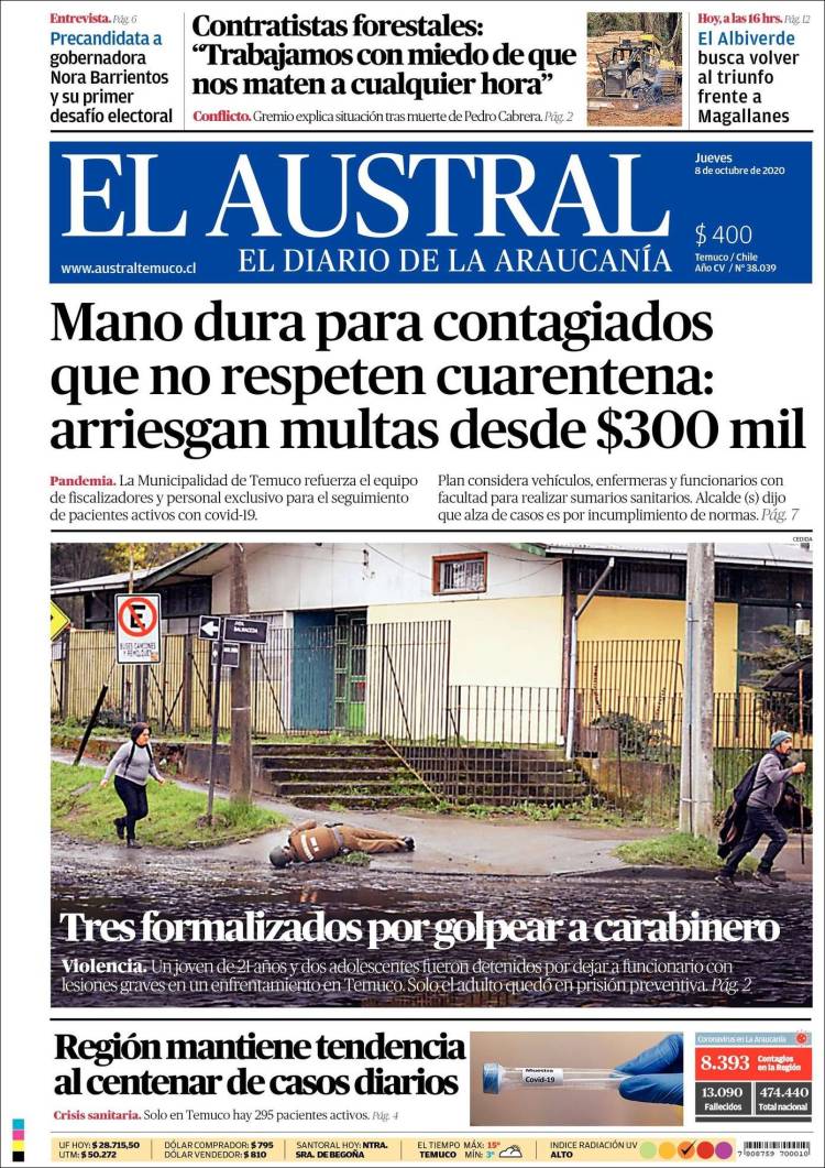 Portada de El Austral de Temuco (Chile)
