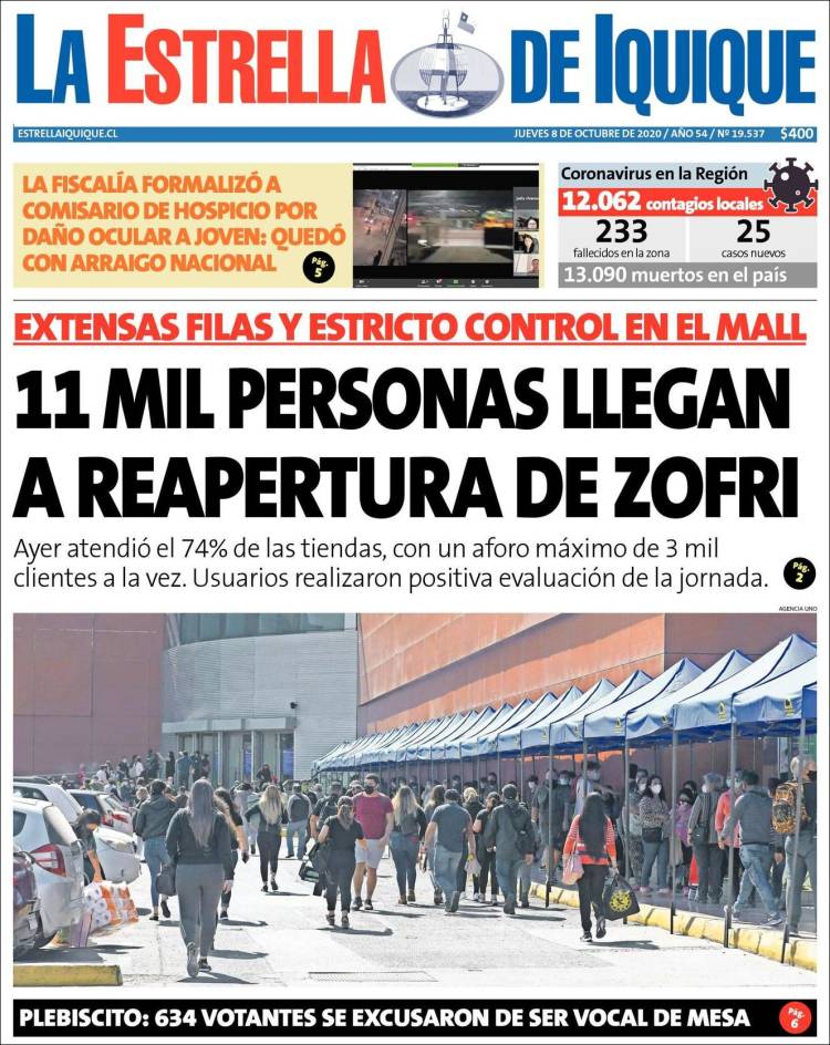 Portada de La Estrella de Iquique (Chile)