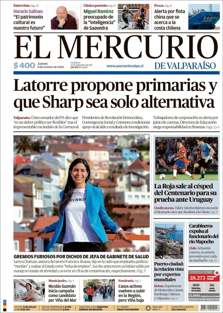 Portada de Mercurio de Valparaiso (Chile)