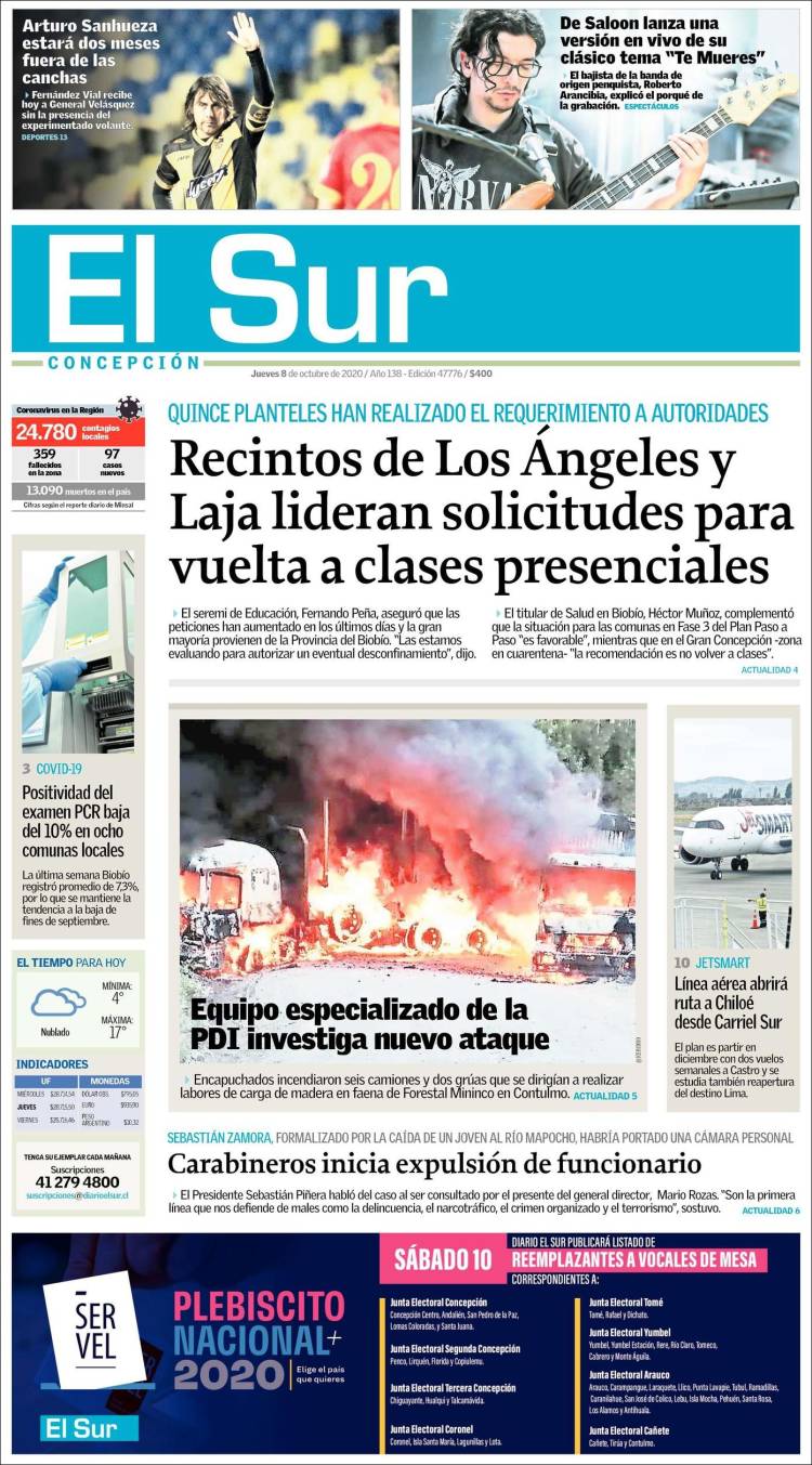 Portada de El Sur (Chile)