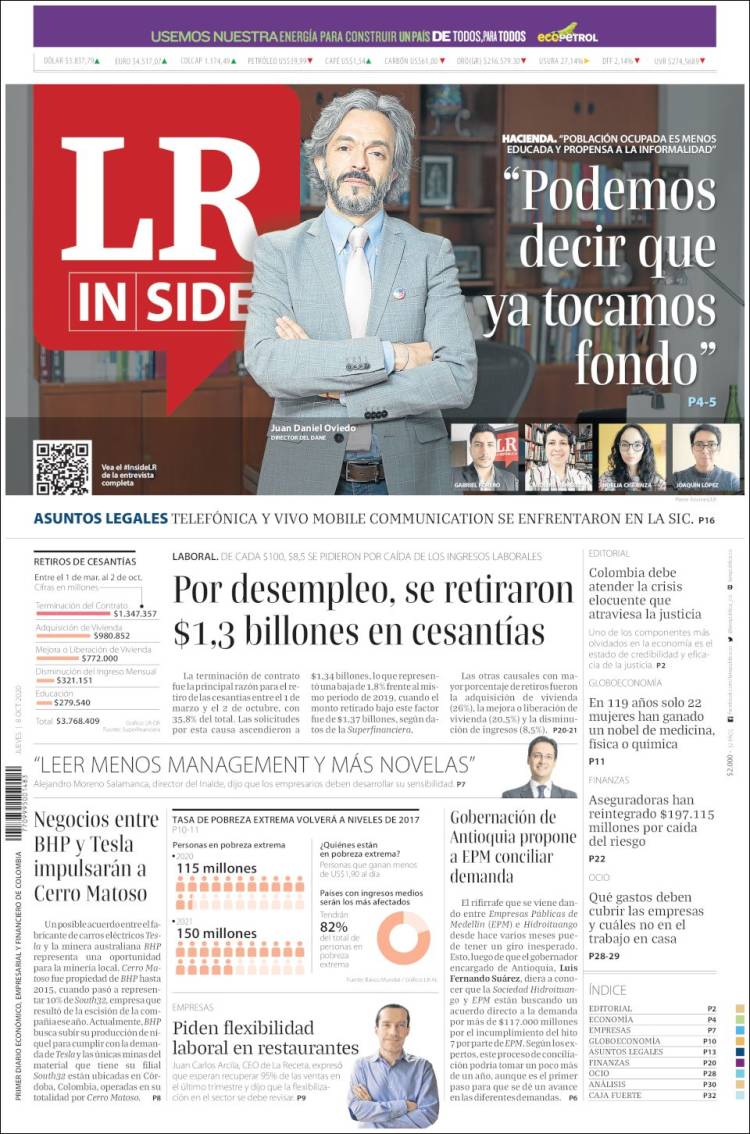 Portada de La Republica (Colombia)