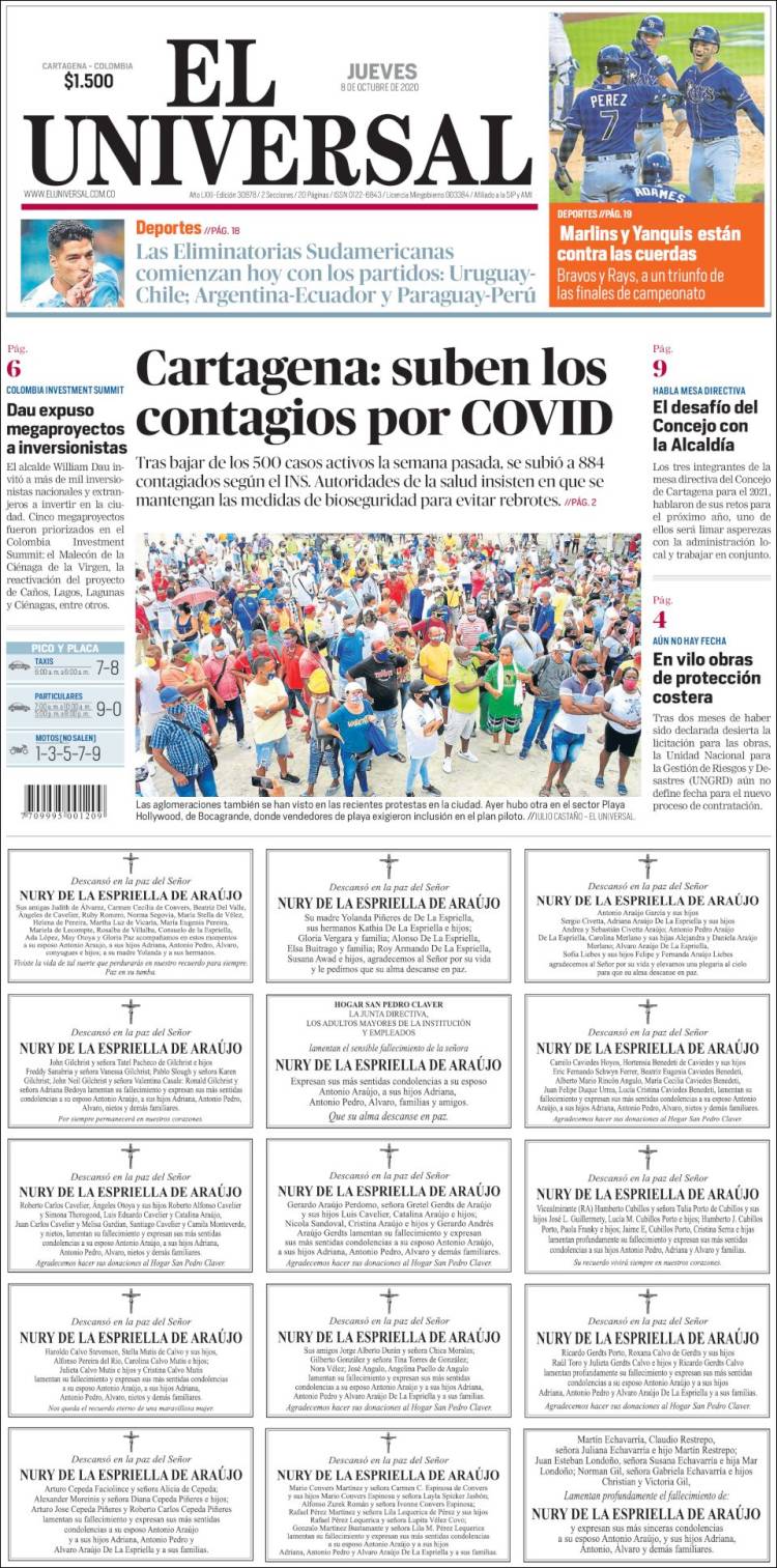 Portada de El Universal (Colombia)