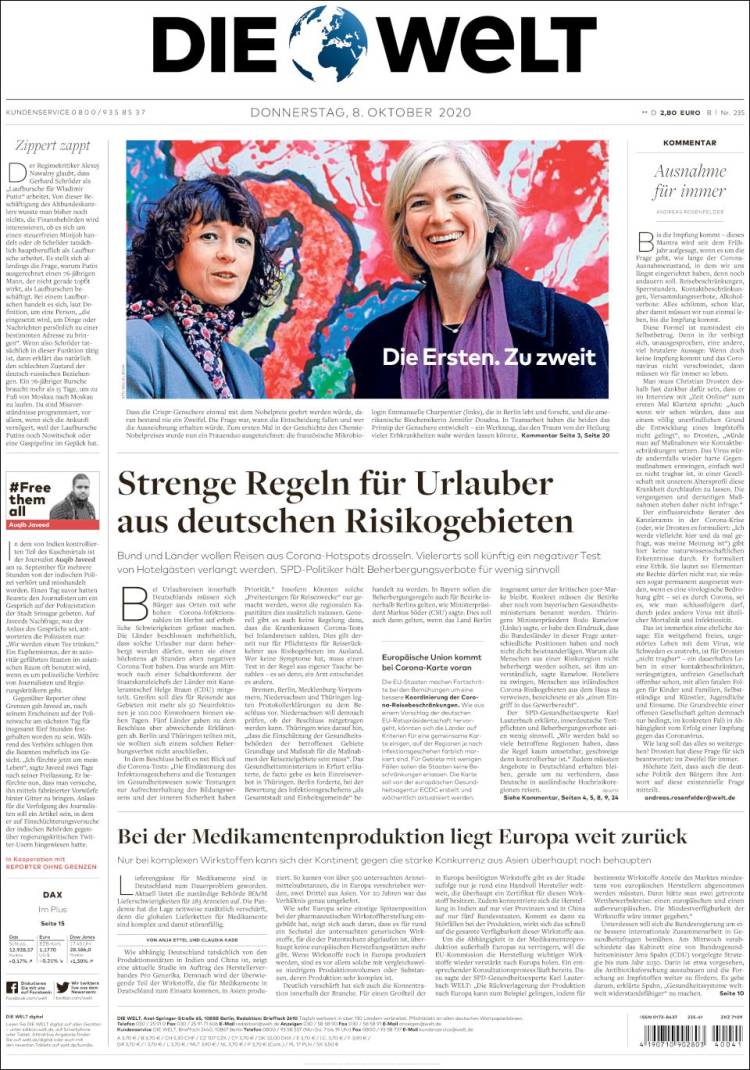 Portada de Die Welt (Alemania)