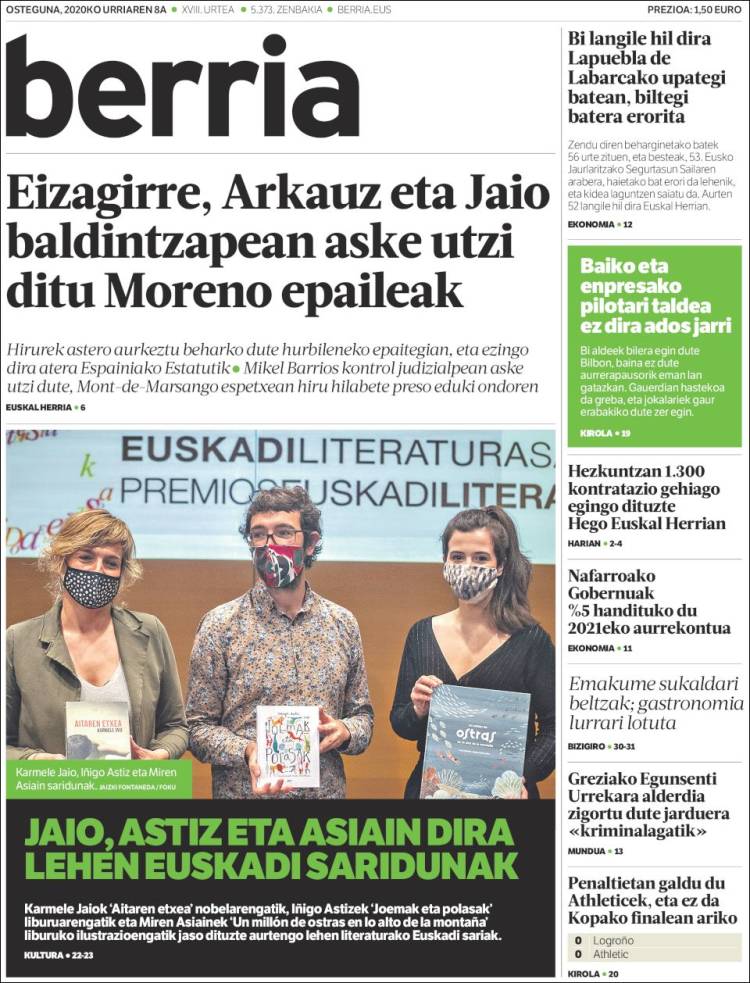 Portada de Berria (Espa&ntilde;a)