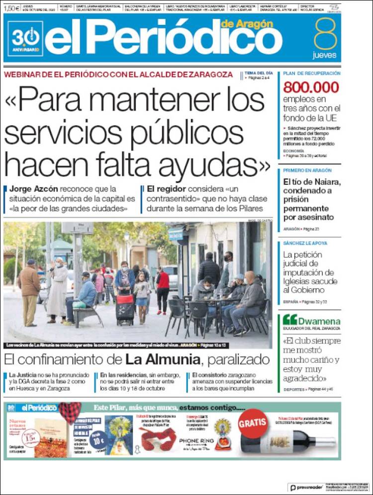 Portada de El Periódico de Aragón (Espa&ntilde;a)
