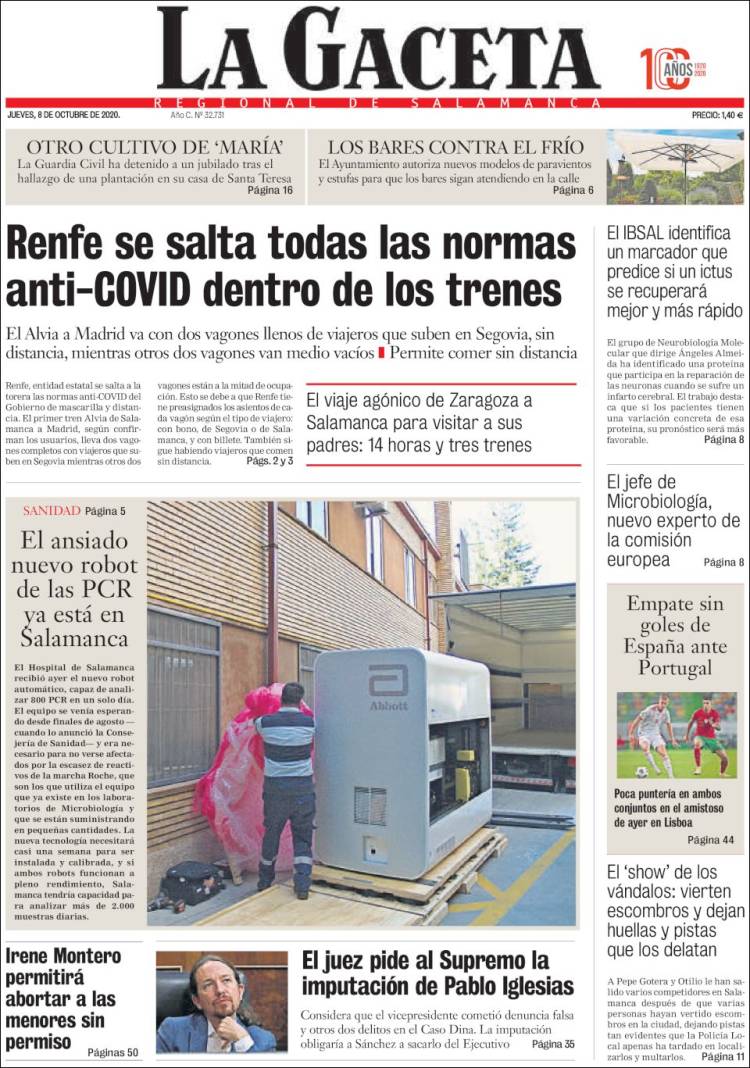 Portada de La Gaceta de Salamanca (Espa&ntilde;a)
