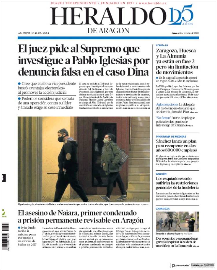 Portada de Heraldo de Aragón (Espa&ntilde;a)