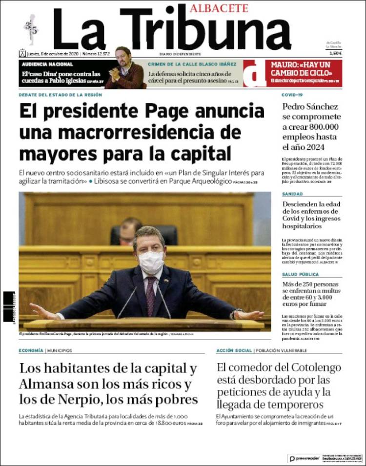 Portada de La Tribuna de Albacete (Espa&ntilde;a)