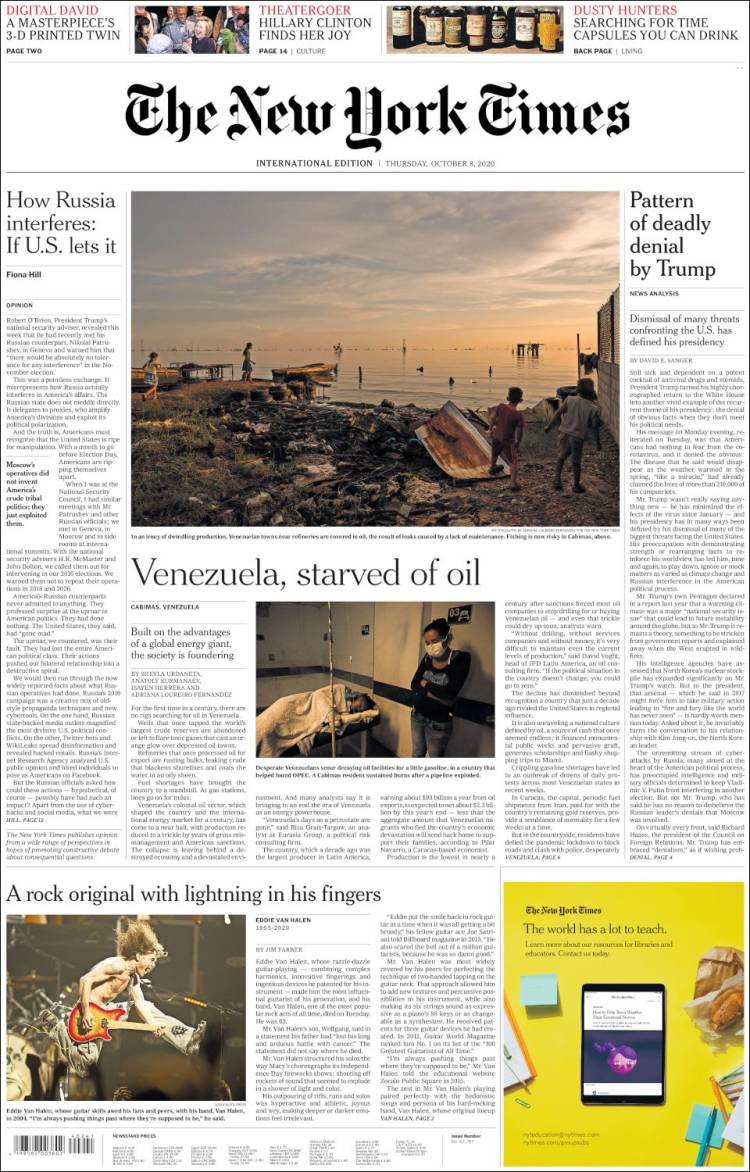 Portada de International New York Times (Europa)