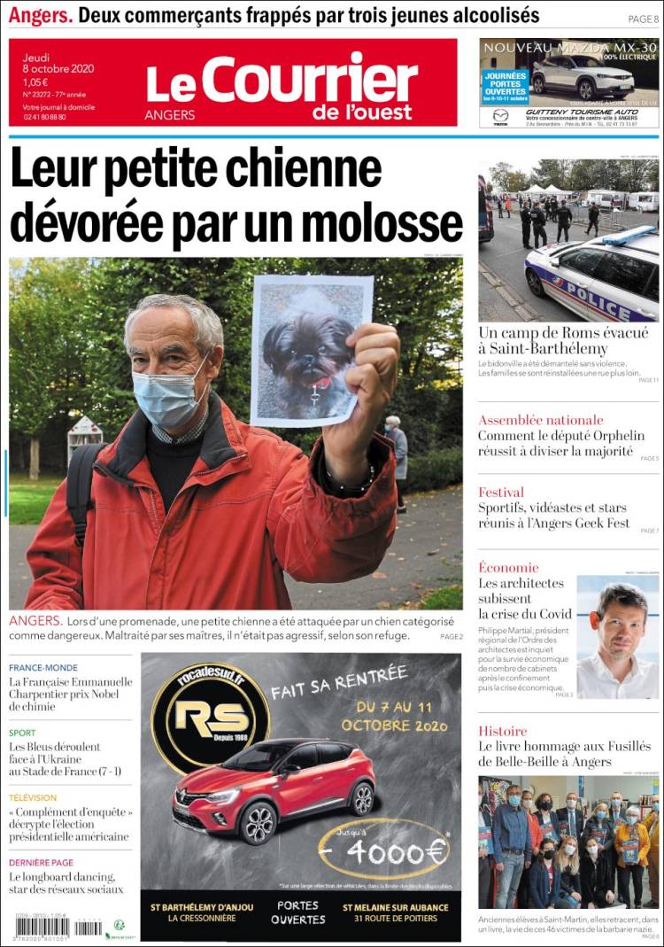 Portada de Le Courrier de l'Ouest (Francia)