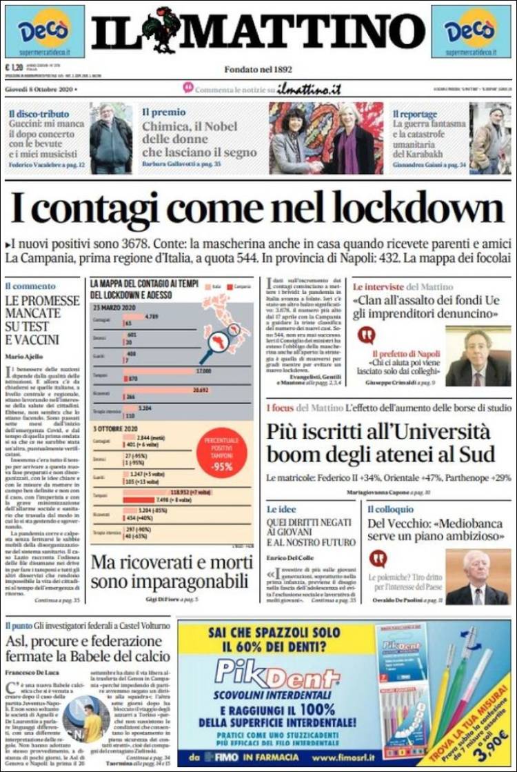 Portada de Il Mattino (Italia)