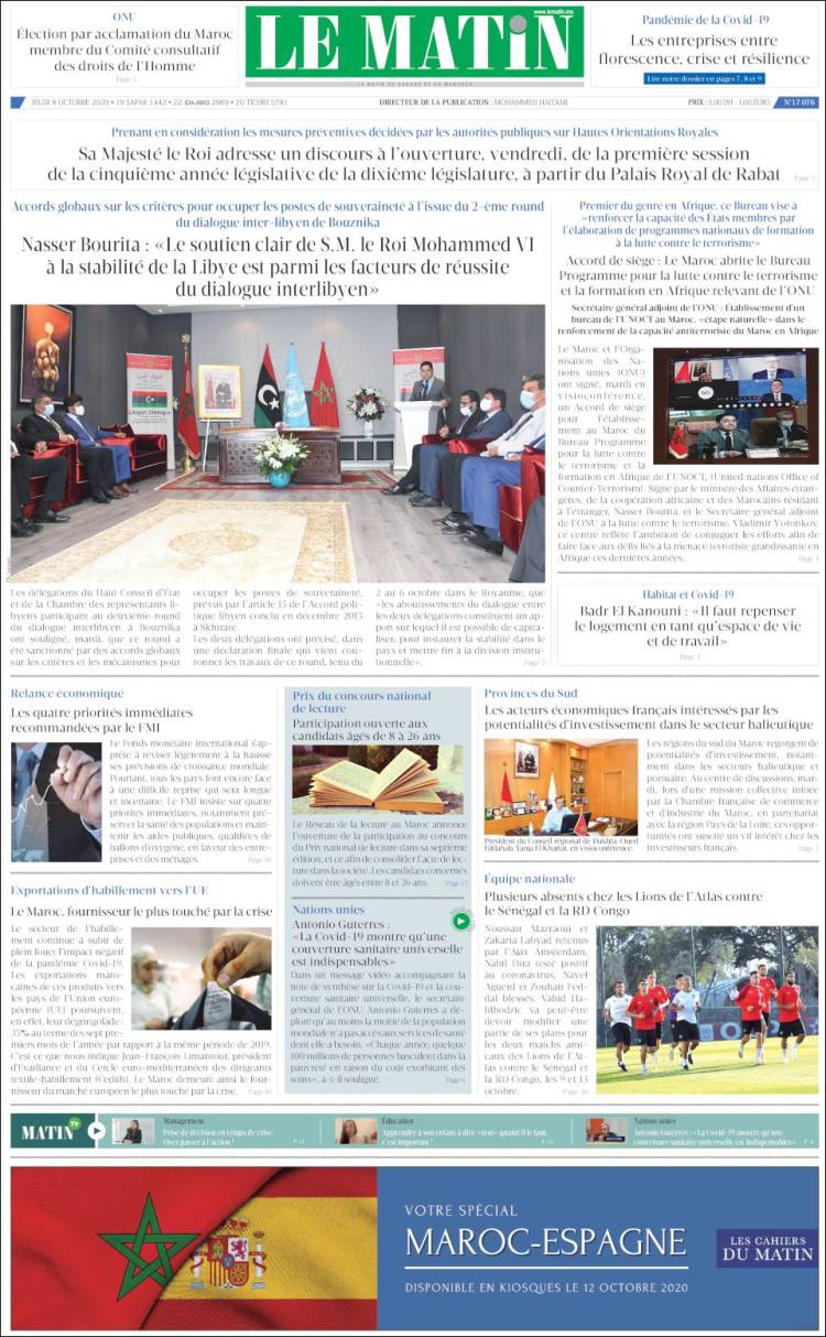 Portada de Le Matin (Marruecos)