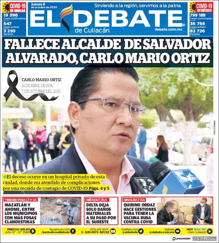 Portada de El Debate de Culiacán (M&eacute;xico)