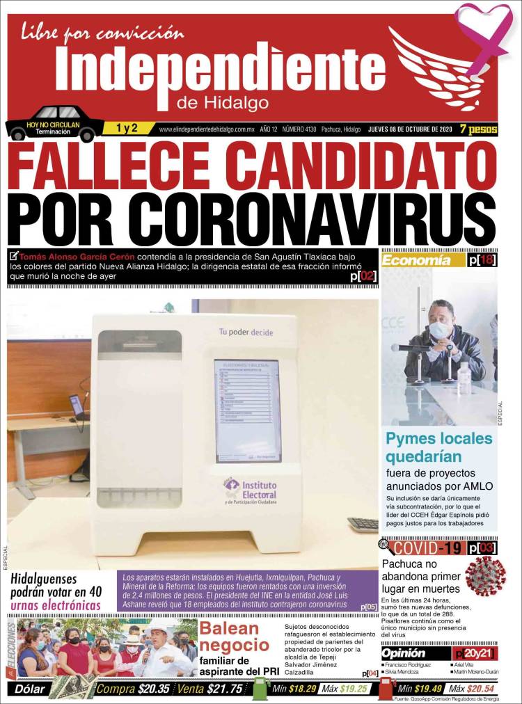 Portada de El Independiente de Hidalgo (M&eacute;xico)