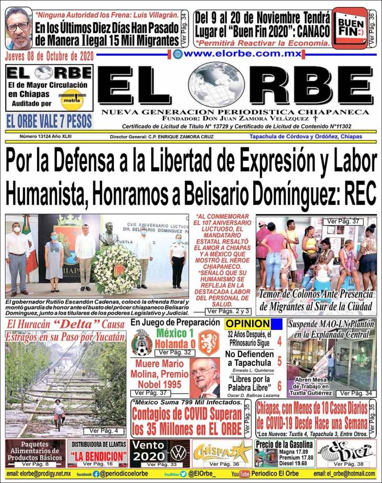 Portada de El Orbe (M&eacute;xico)