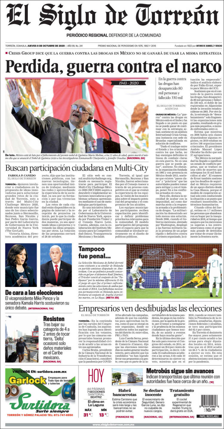 Portada de El Siglo de Torreon (M&eacute;xico)