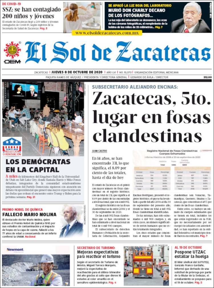 Portada de El Sol de Zacatecas (M&eacute;xico)