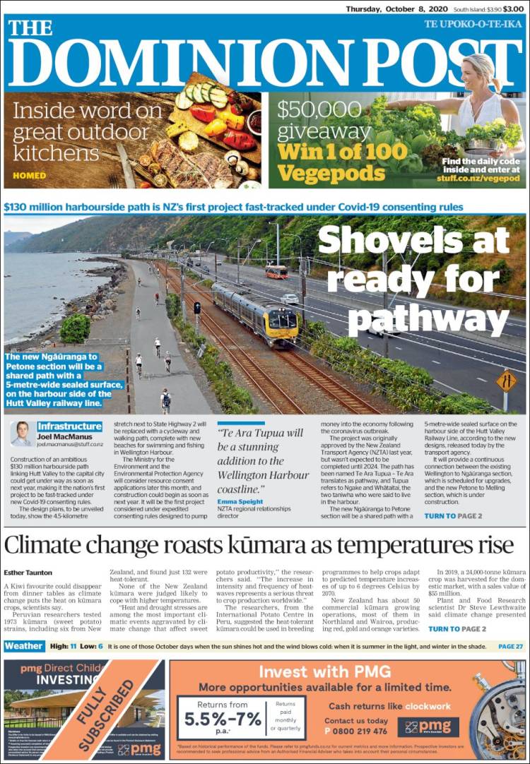 Portada de The Dominion Post (Nueva Zelanda)