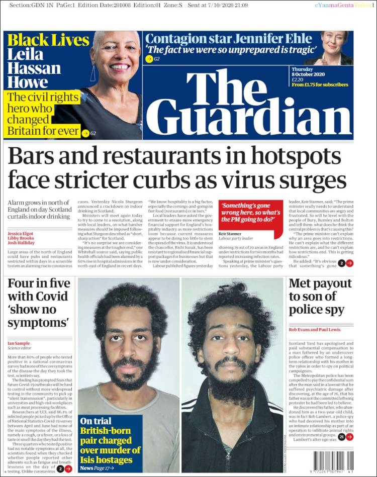 Portada de The Guardian (Reino Unido)