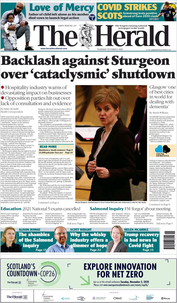 Portada de The Herald (Reino Unido)