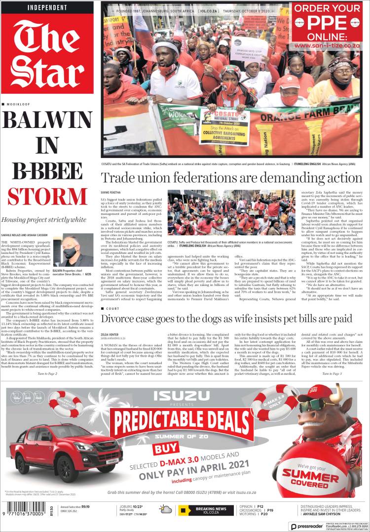 Portada de The Star (Sud&aacute;frica)