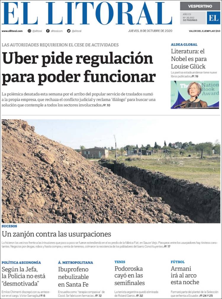 Portada de Diario El Litoral (Argentina)
