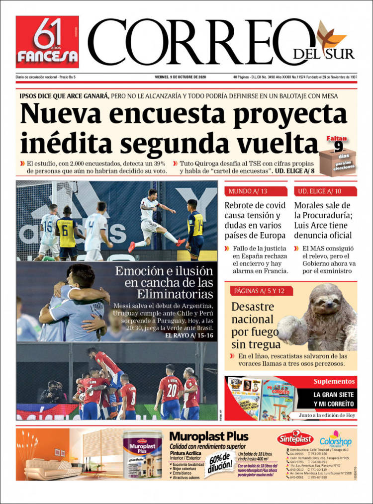 Portada de Correo Sur (Bolivia)