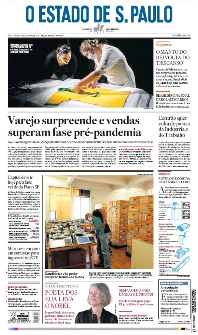 Portada de O Estado de São Paulo (Brasil)