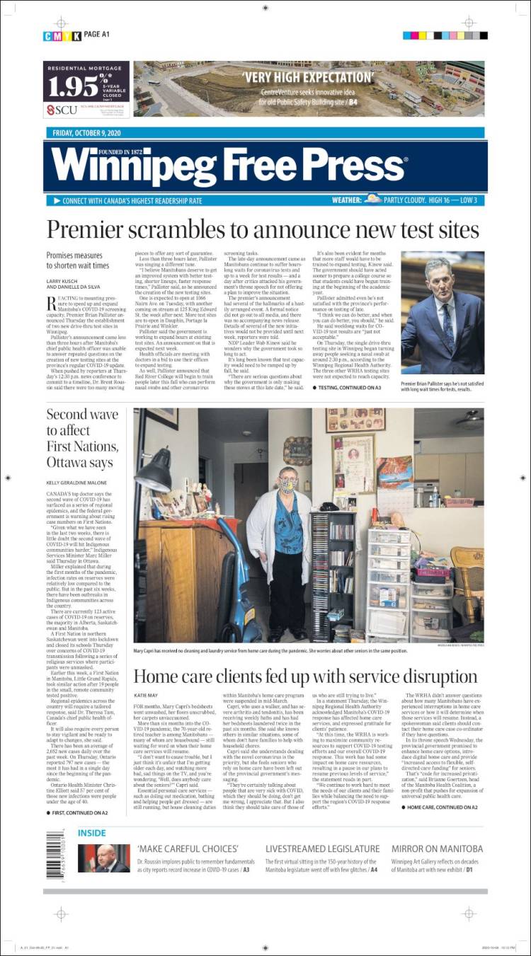 Portada de Winnipeg Free Press (Canada)