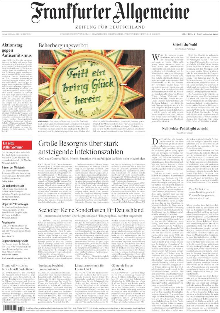 Portada de Frankfurter Allgemeine (Alemania)