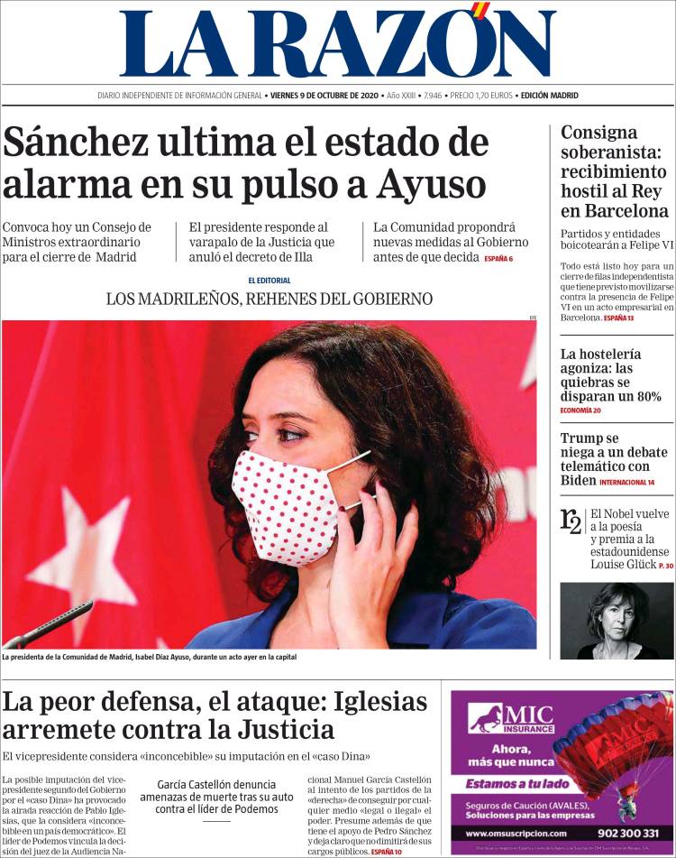 Portada de La Razón (Espa&ntilde;a)