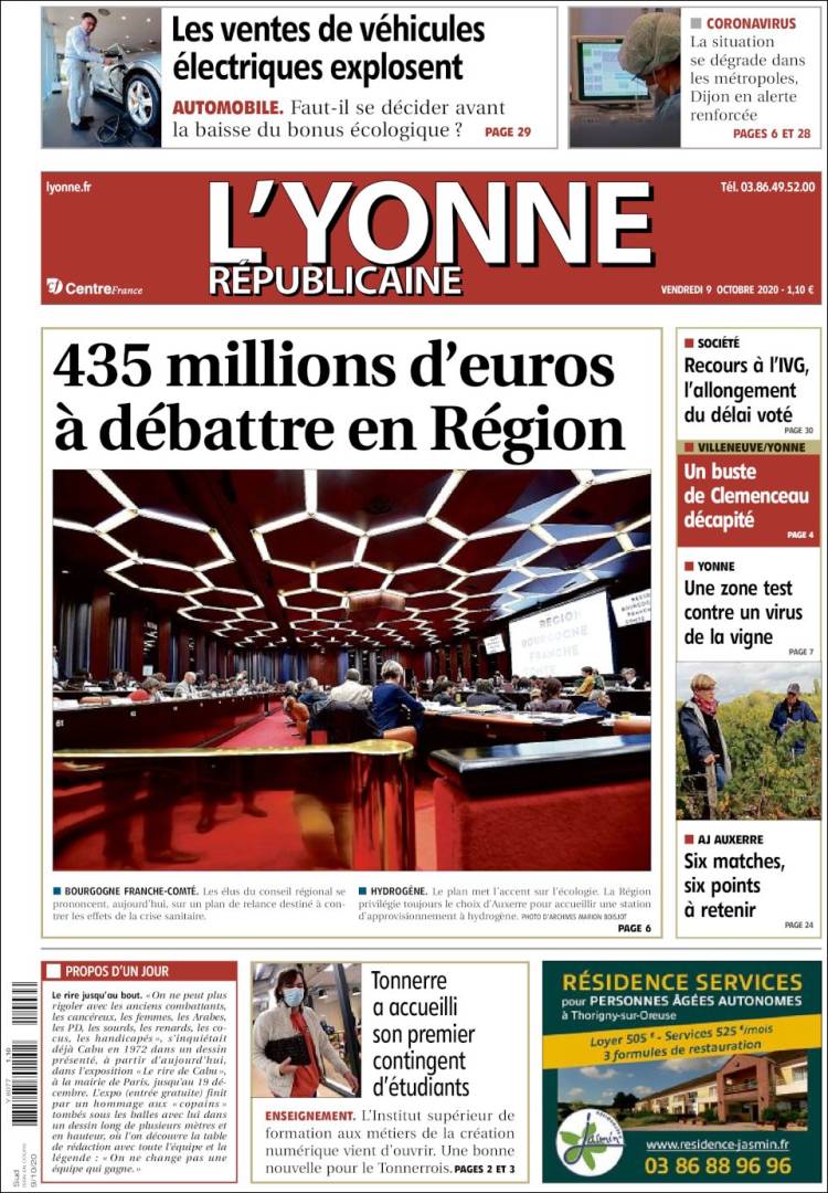 Portada de L'Yonne-Républicaine (Francia)